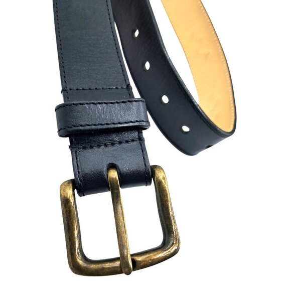 Orvis Black Leather Belt Unisex Size 29 Vintage Basket Weave Design Brass Buckle - Picture 5 of 11